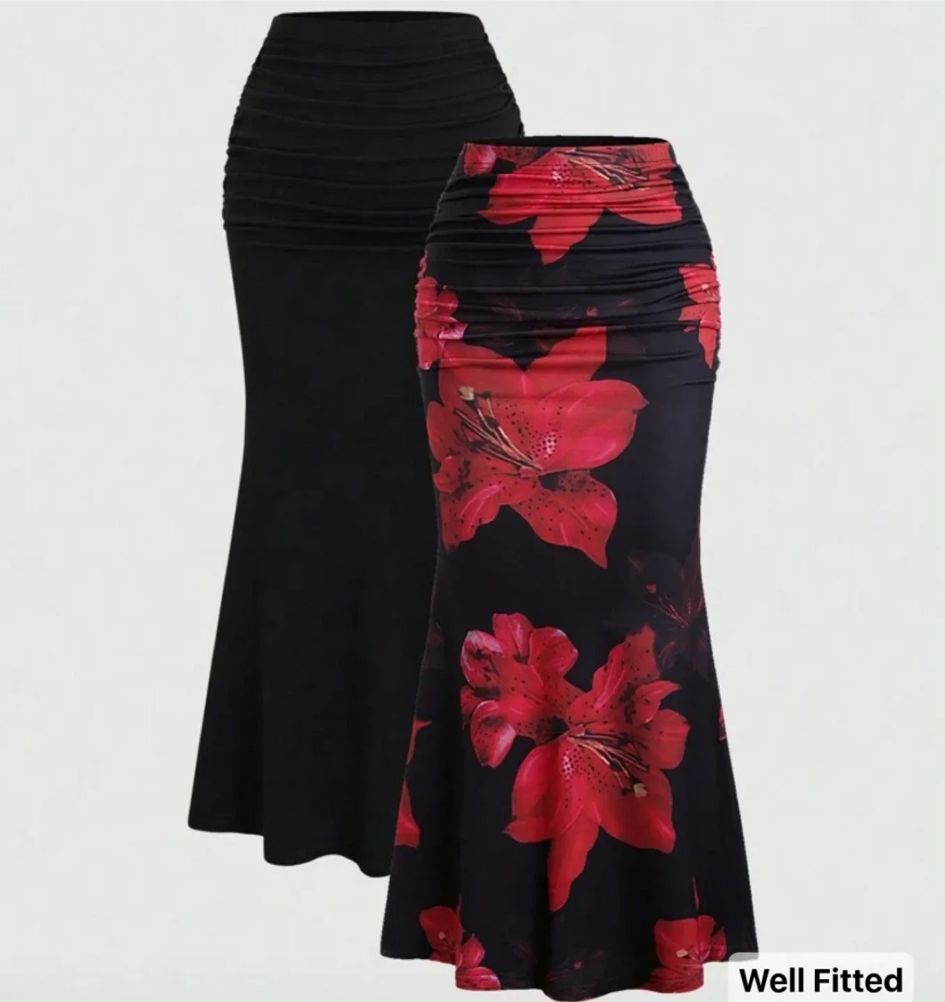 Black & Floral Print Mermaid Skirt Set