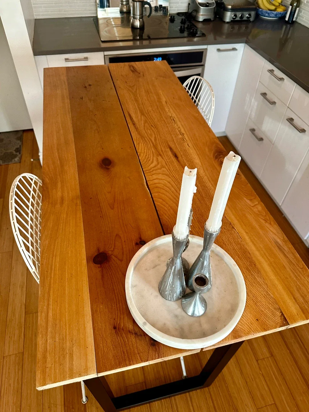 BAR HEIGHT KITCHEN ISLAND W BERTOIA STOOL VINTAGE RECLAIMED WOOD image indicator(5)