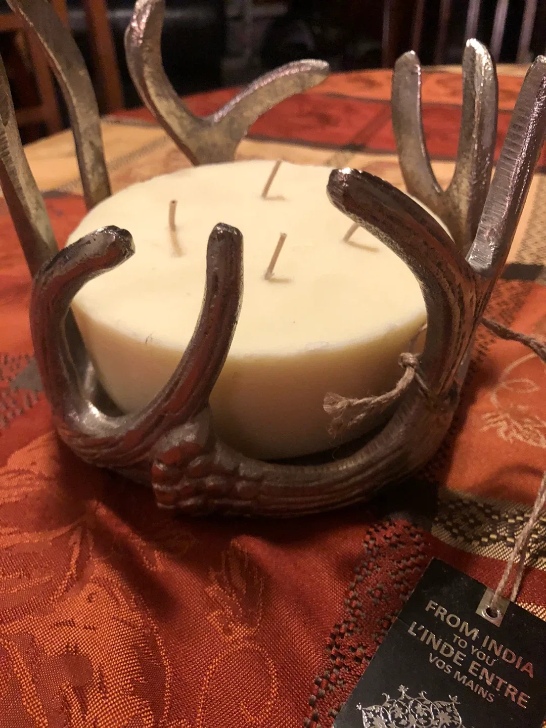 NEW Decorative 4 wick Candle in Metal Antler Holder