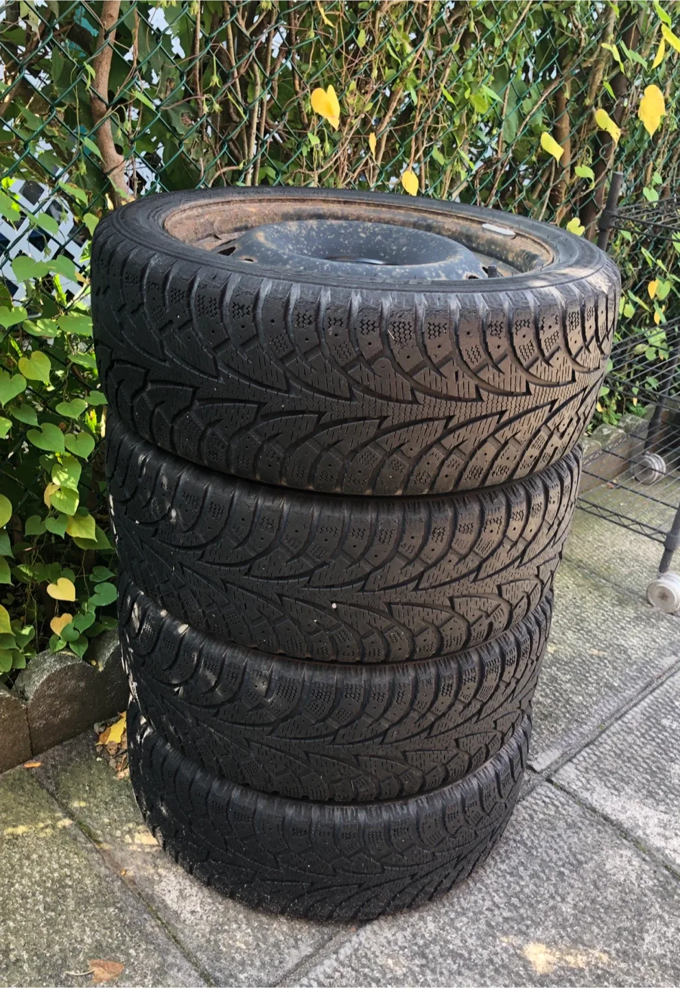 Winter tires on steel rims+ 4 floor mats