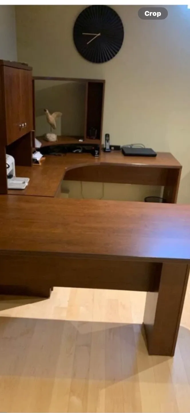 Large Brown Wooden Office Desk with Hutch image indicator(3)