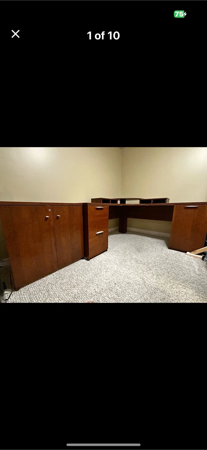 Large Brown Wooden Office Desk with Hutch image indicator(2)