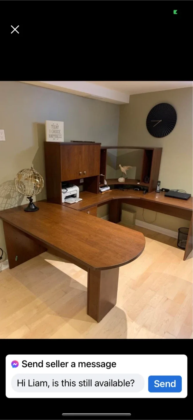 Large Brown Wooden Office Desk with Hutch image indicator(5)