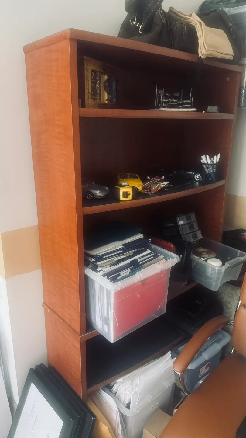 Large Brown Wooden Office Desk with Hutch image indicator(4)