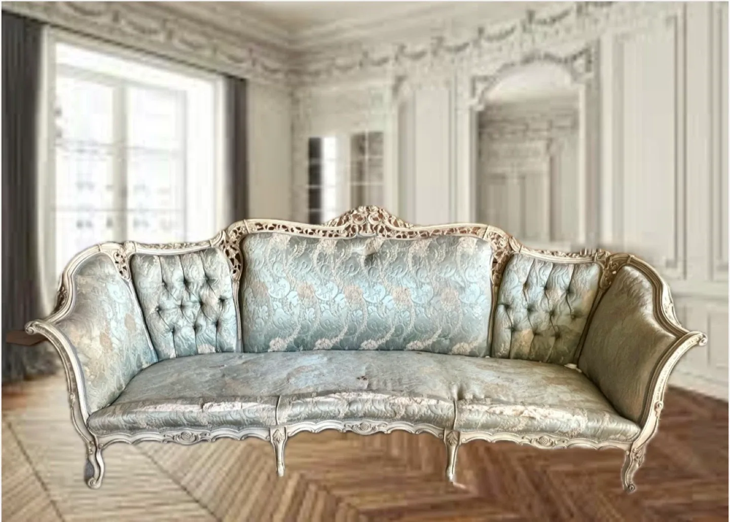 Antique 18th Century French Louis XV carved sofa and chair