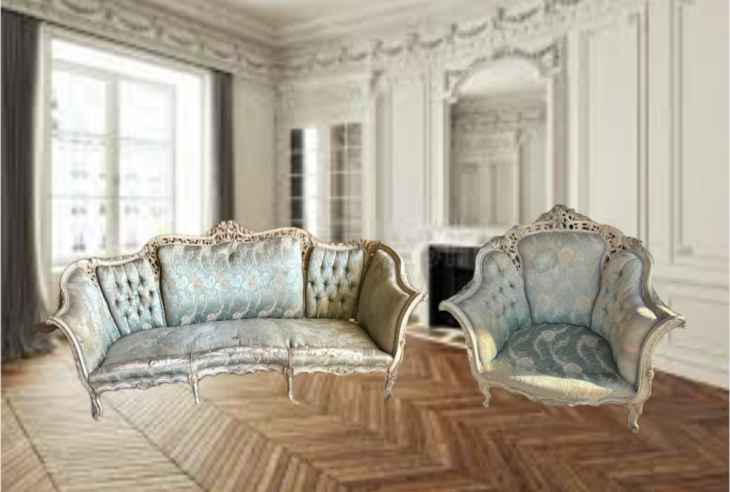 Antique 18th Century French Louis XV carved sofa and chair - photo 2