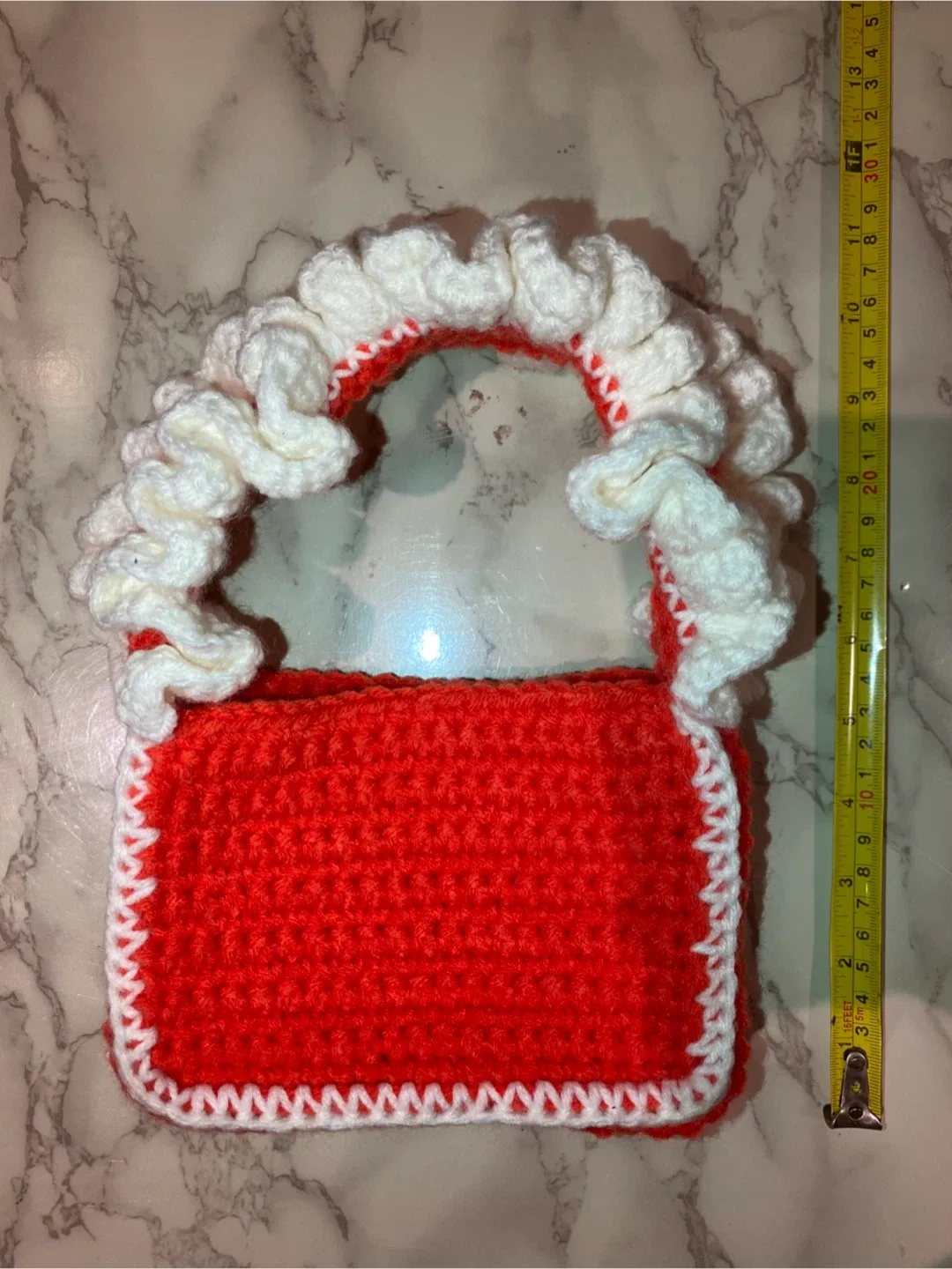 Handmade Crocheted Orange and White Bag