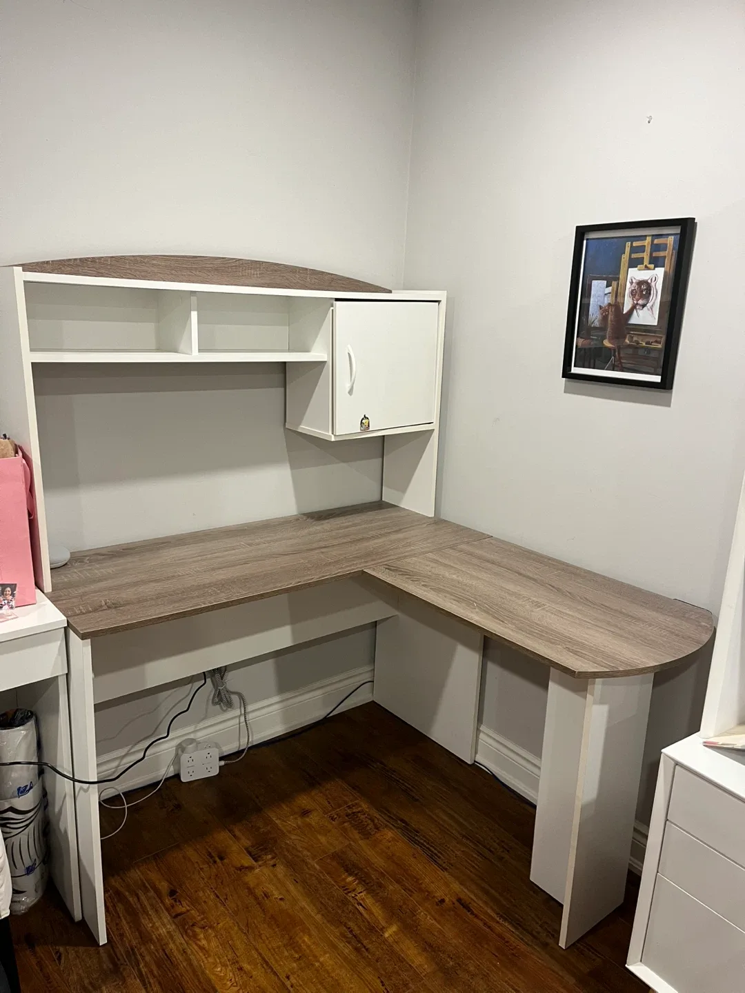 Corner Desk with Hutch - White & Wood