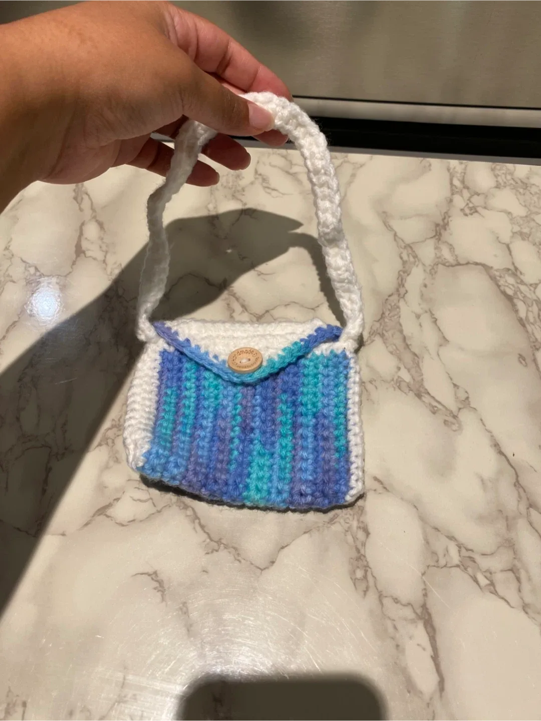 Handmade Crochet Mini Bag - Blue/White