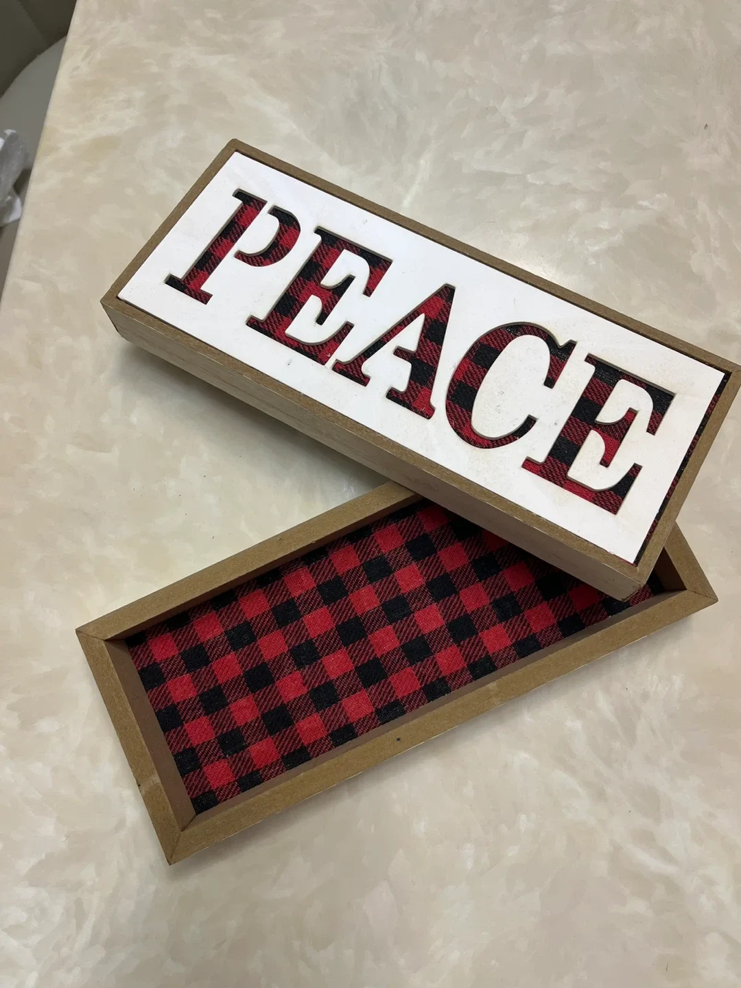 JOY & PEACE Wooden Signs with Plaid Pattern image indicator(2)