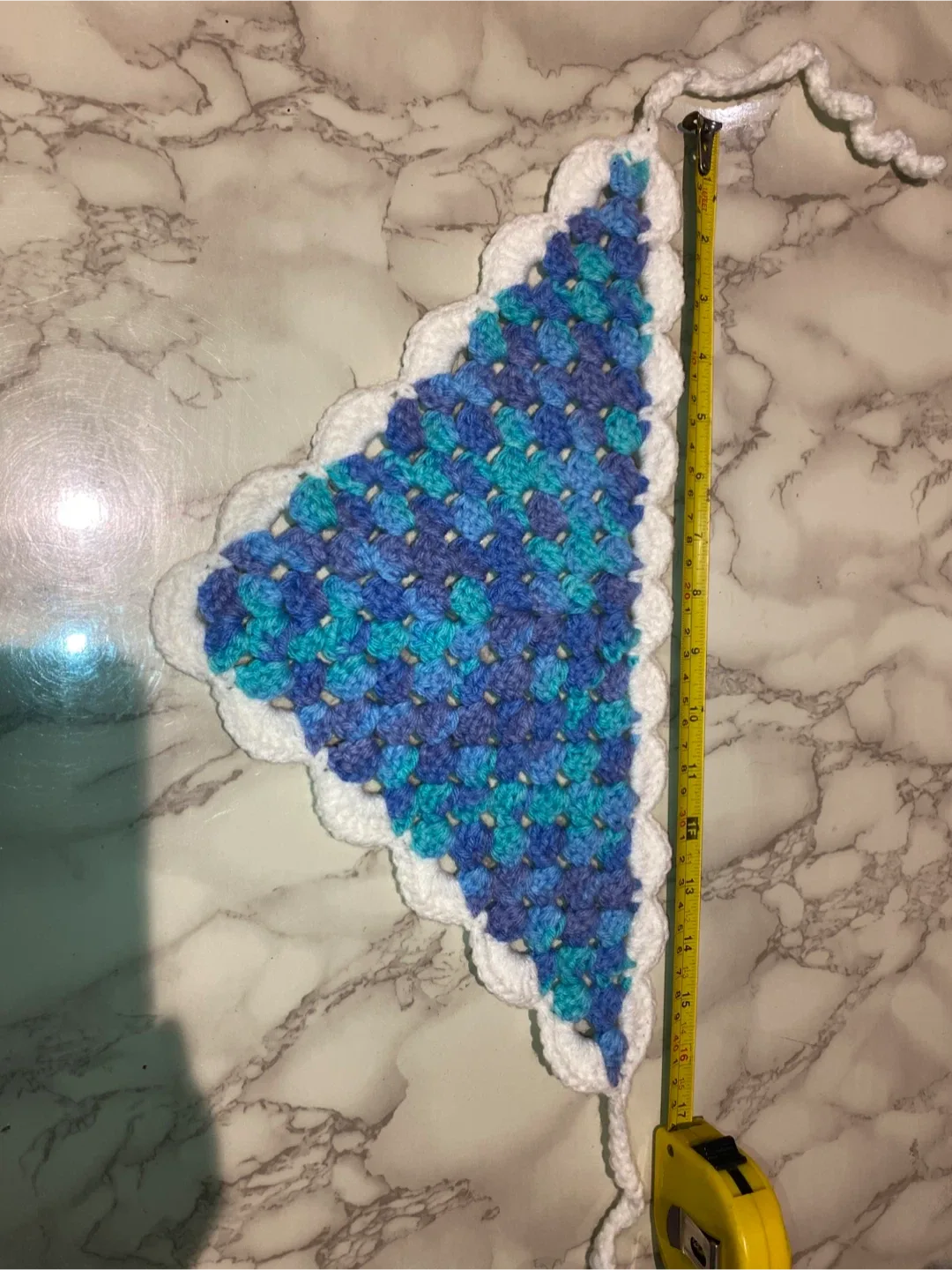 Handmade Crocheted Bandana Scarf - Blue & White