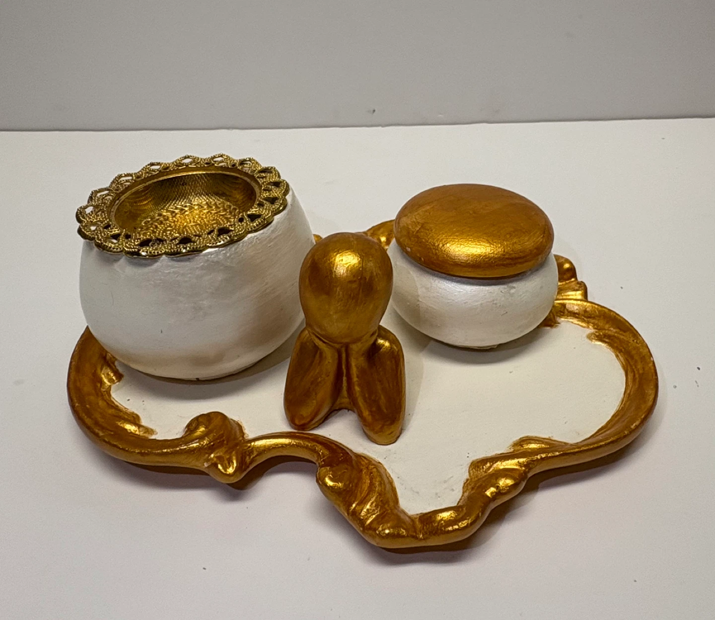 Elegant White Ceramic Incense Burner Set with Gold Accents
