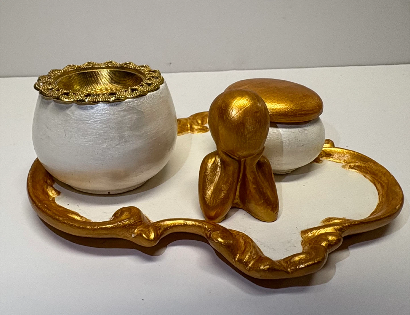 Elegant White Ceramic Incense Burner Set with Gold Accents - photo 5