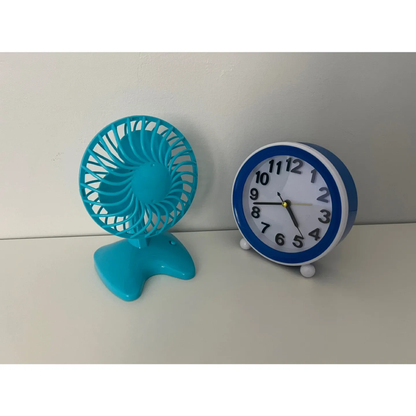 Blue Desk Fan and Alarm Clock  ($5 Altogether)