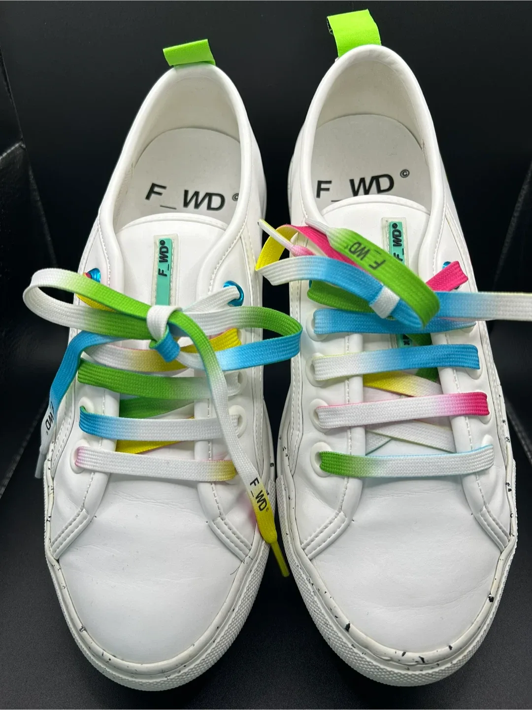 Size 7.5 - F_WD White Sneakers with Rainbow Laces