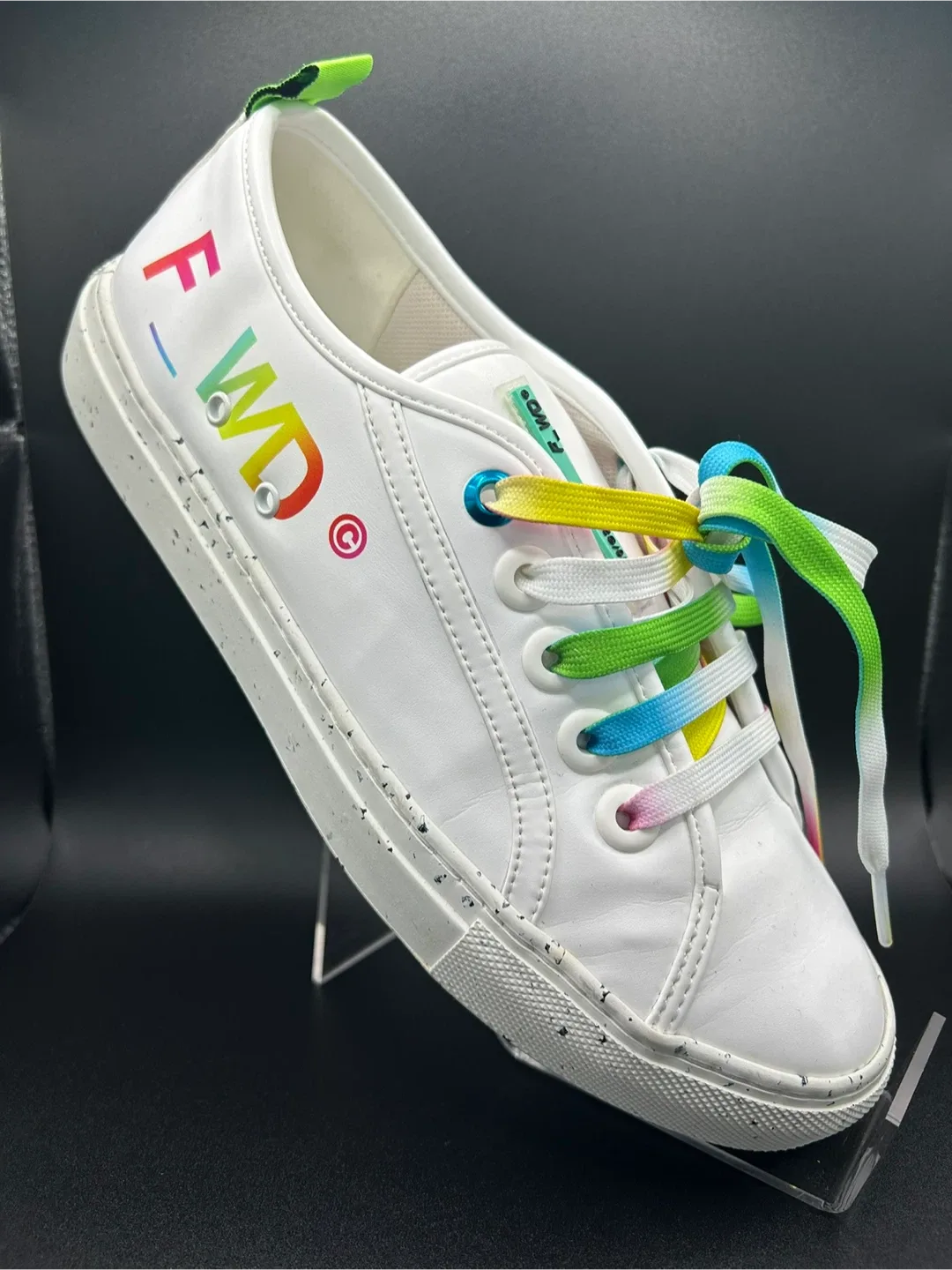 Size 7.5 - F_WD White Sneakers with Rainbow Laces image indicator(3)