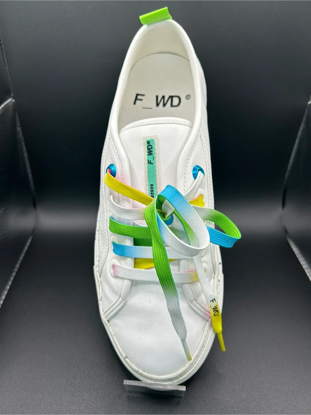 Size 7.5 - F_WD White Sneakers with Rainbow Laces image indicator(8)