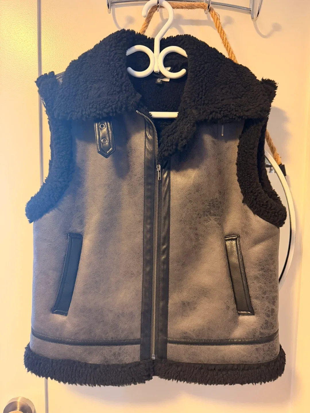 Shearling Vest - Grey & Black