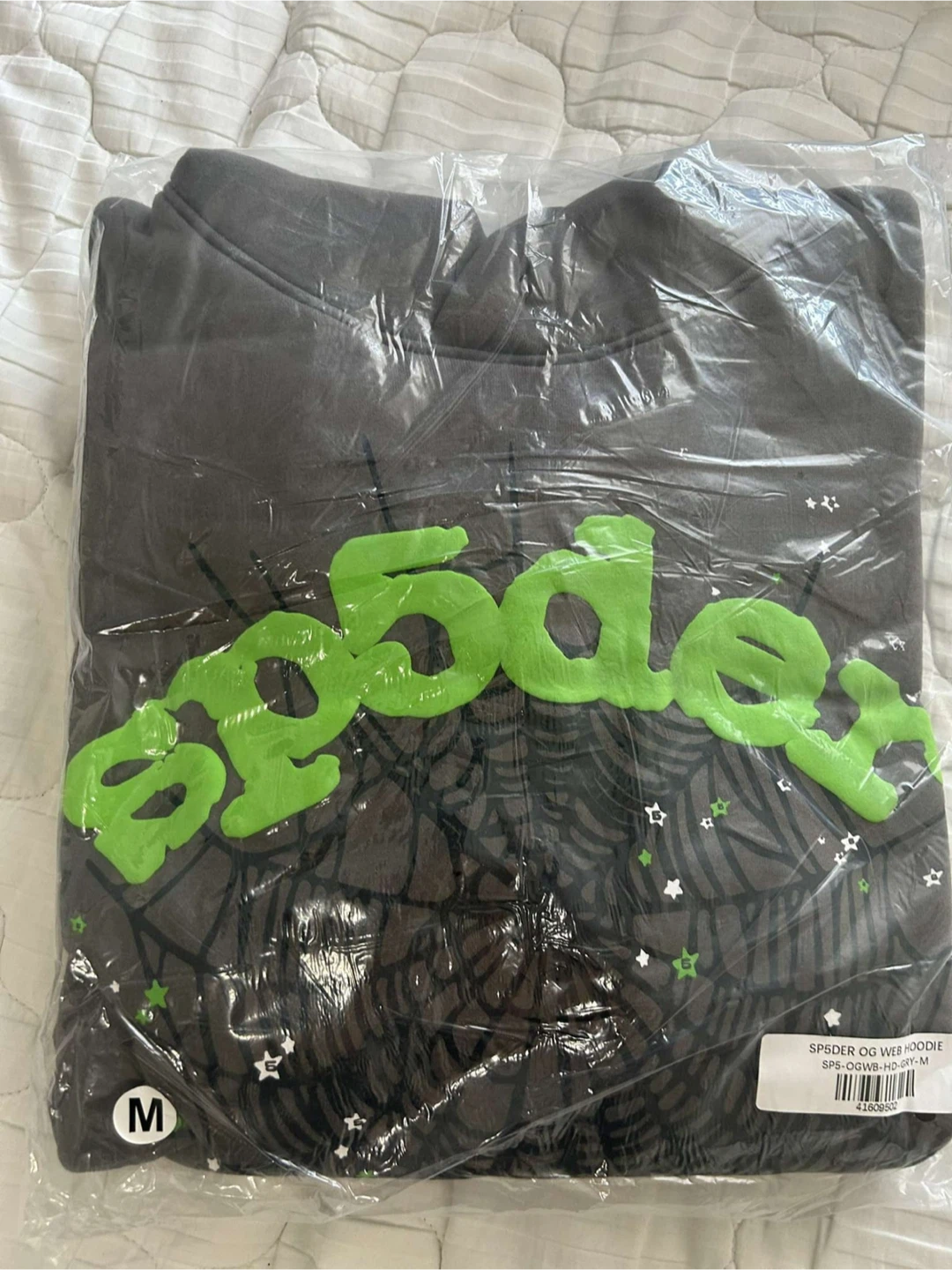 Sp5der Wait Web Hoodie slate grey and green- Size M