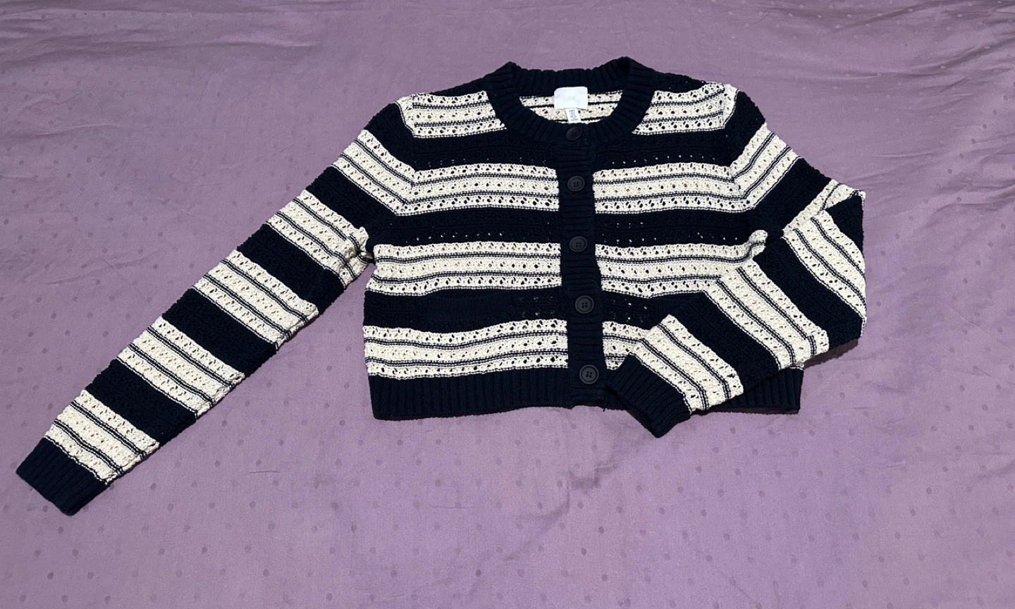 H&M Navy & Cream Striped Knit Cardigan - Size S - photo 2