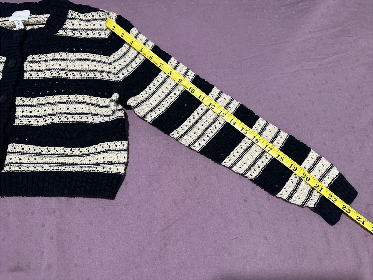 H&M Navy & Cream Striped Knit Cardigan - Size S image indicator(4)