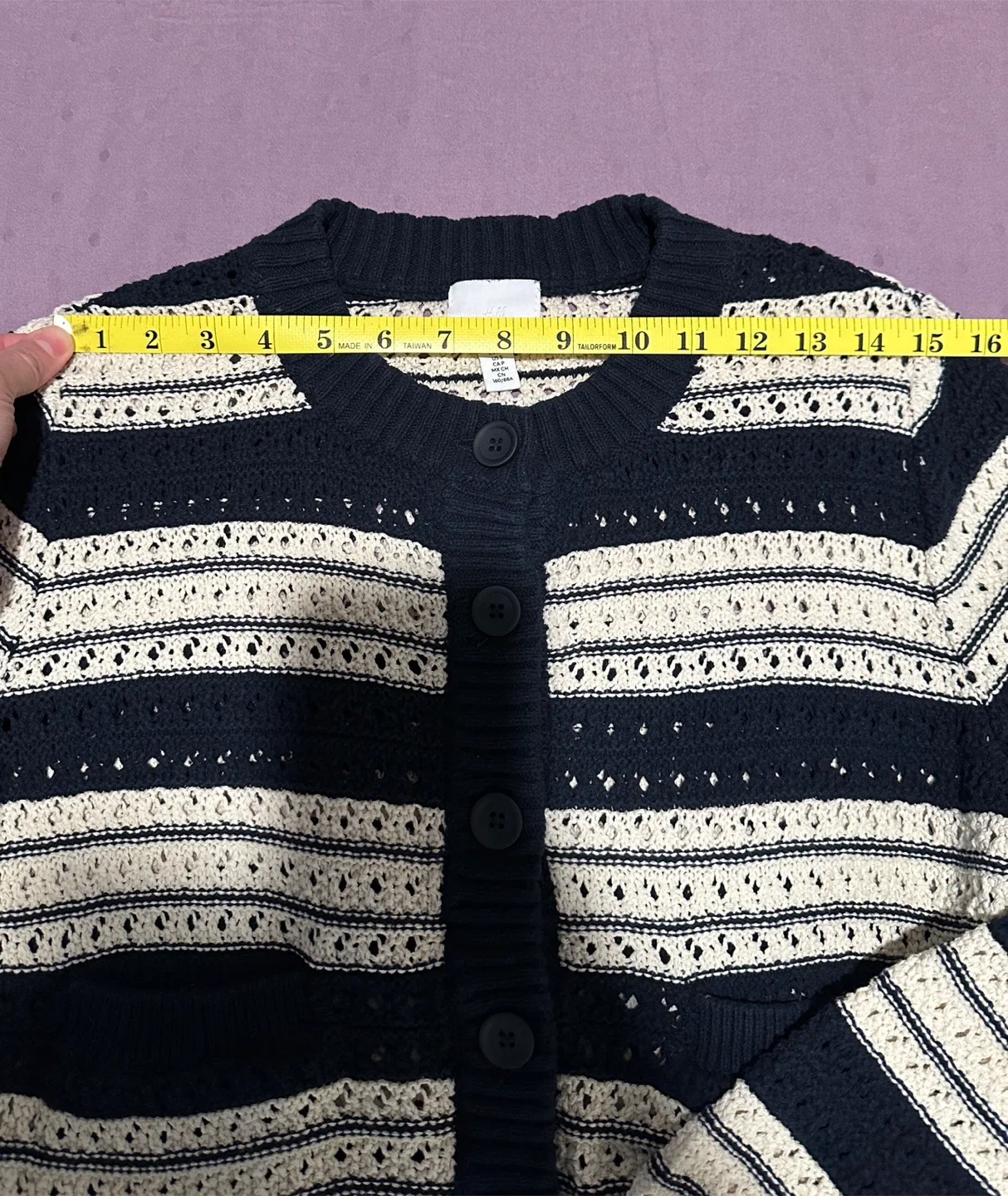 H&M Navy & Cream Striped Knit Cardigan - Size S image indicator(3)