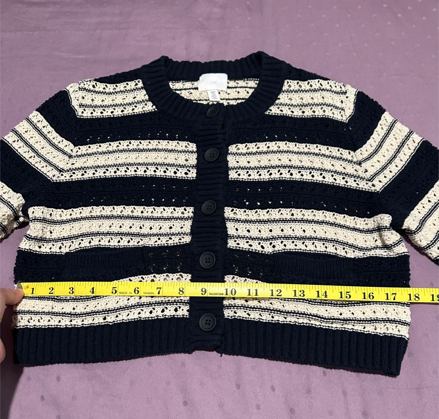 H&M Navy & Cream Striped Knit Cardigan - Size S image indicator(6)