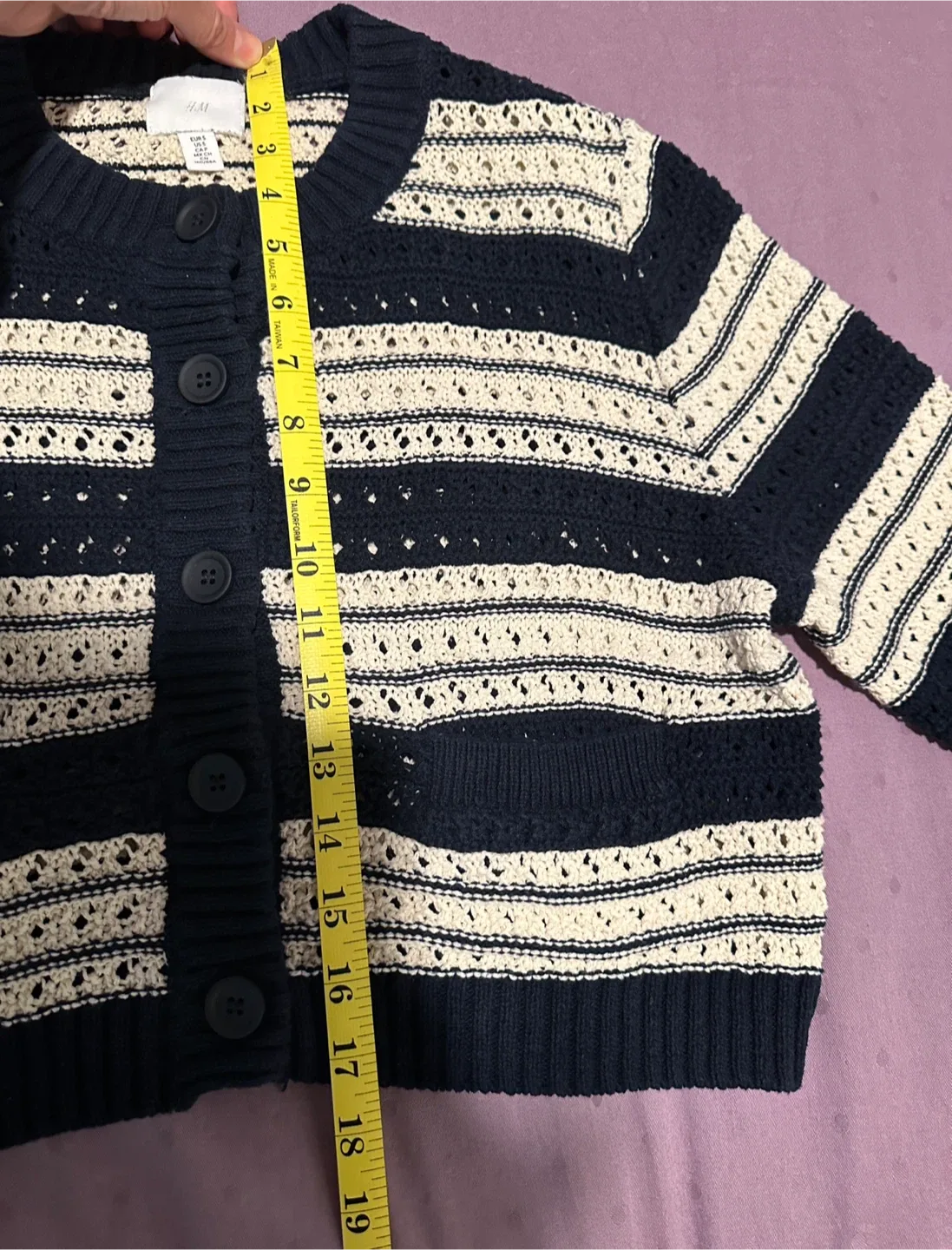 H&M Navy & Cream Striped Knit Cardigan - Size S image indicator(5)