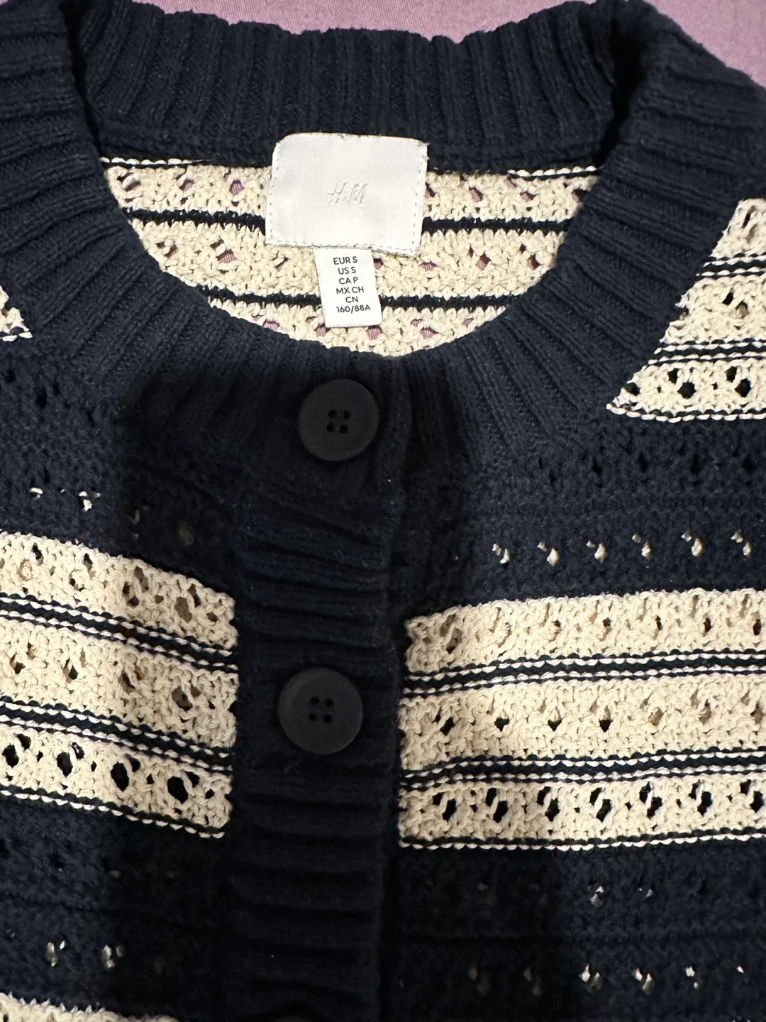 H&M Navy & Cream Striped Knit Cardigan - Size S image indicator(7)