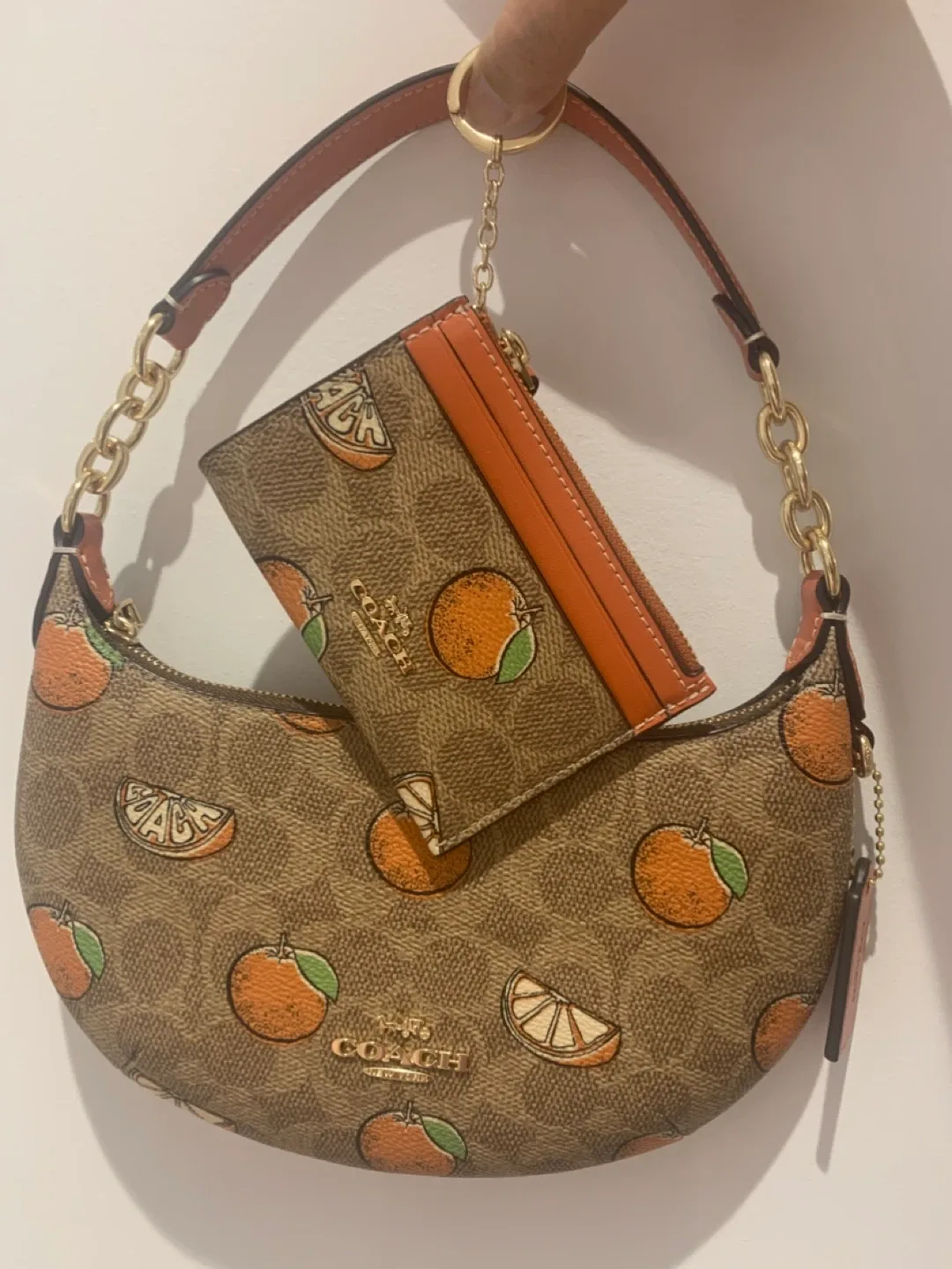 Coach Mini Peyton Signature Orange Purse & Card Holder