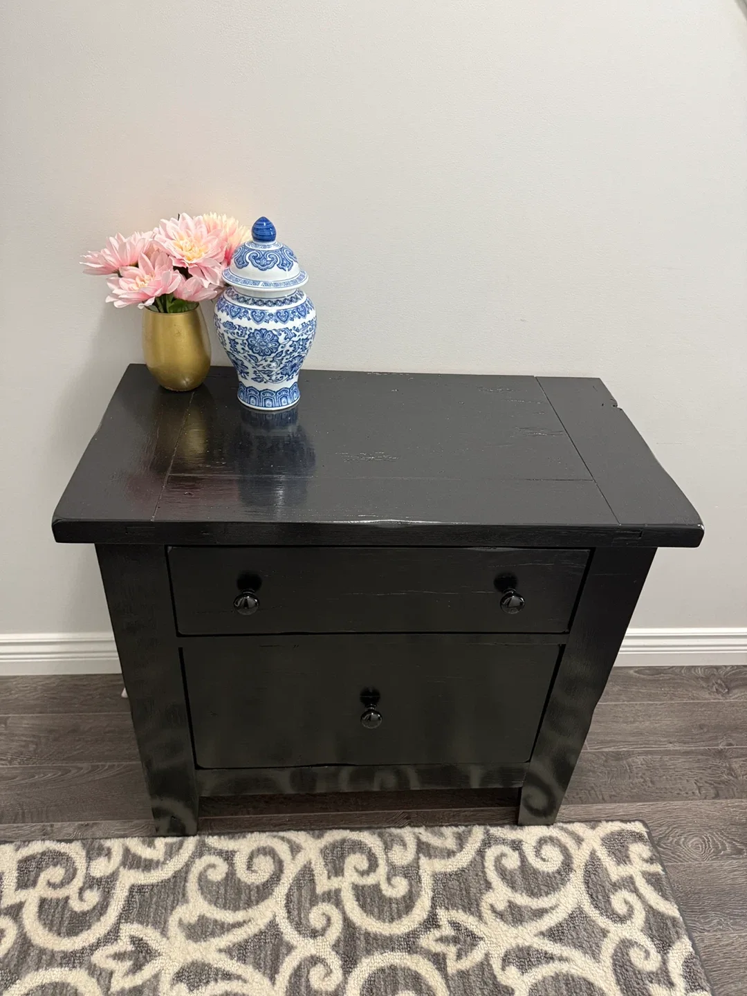 Black Wood Nightstand with 2 Drawers image indicator(6)