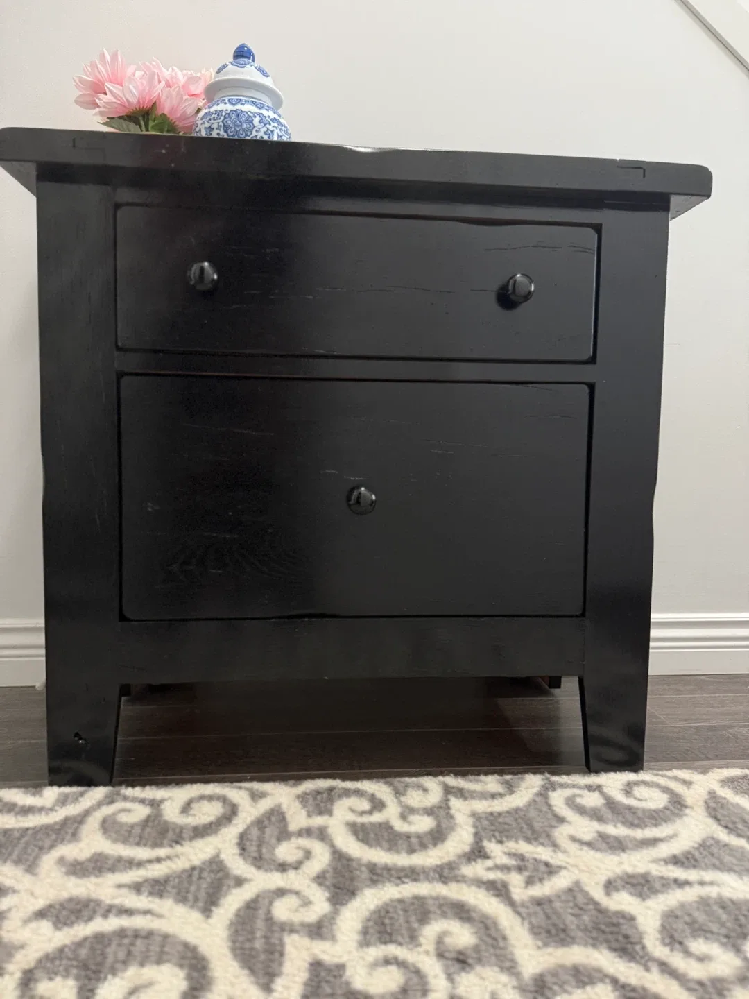 Black Wood Nightstand with 2 Drawers image indicator(4)