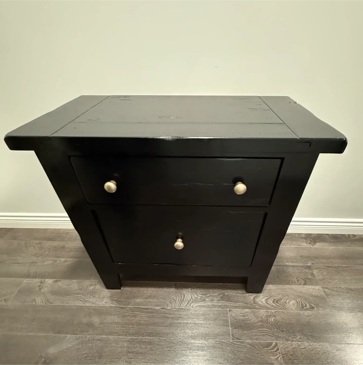 Black Wood Nightstand with 2 Drawers