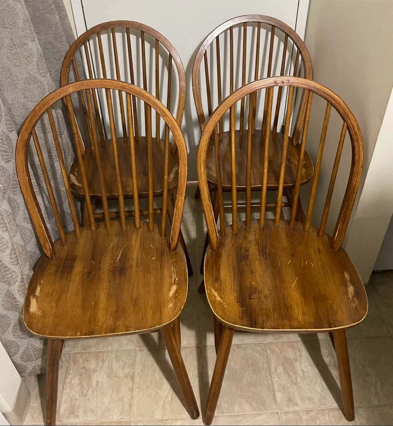 Set of 4 Sturdy Brown Wooden Dining Chairs