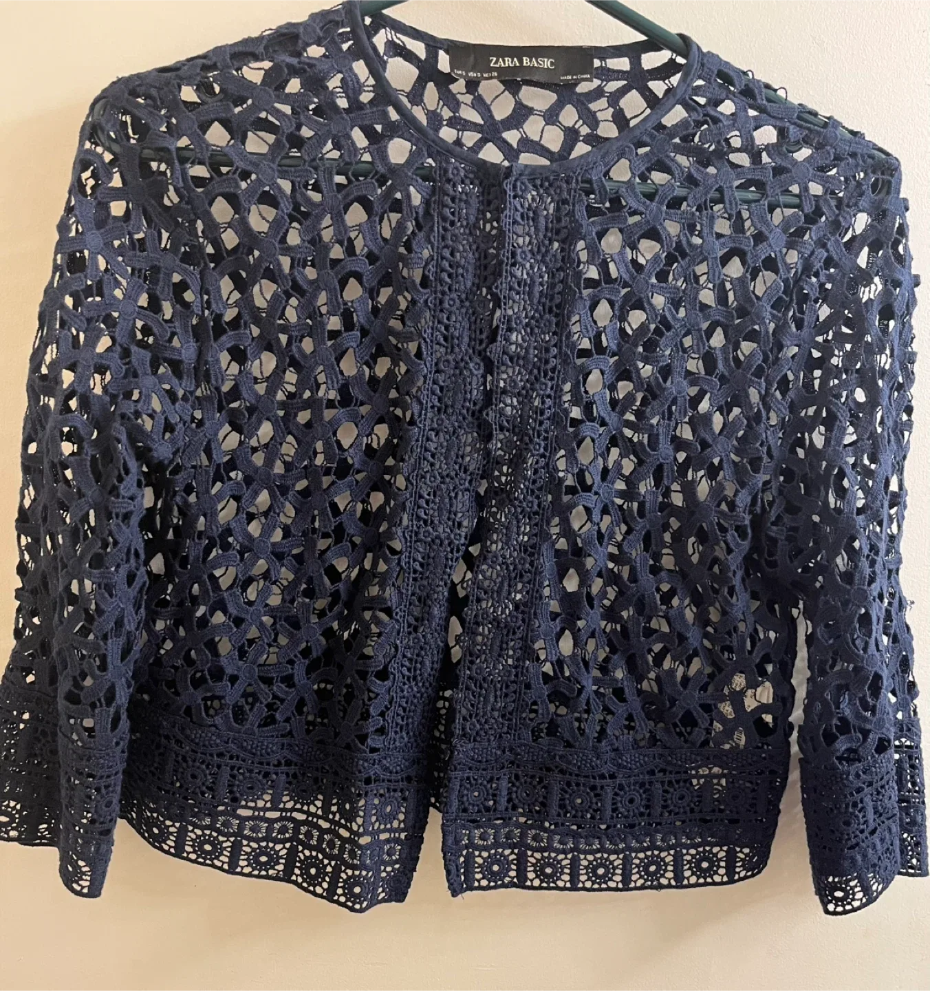 Zara Navy Crochet Jacket - Size S