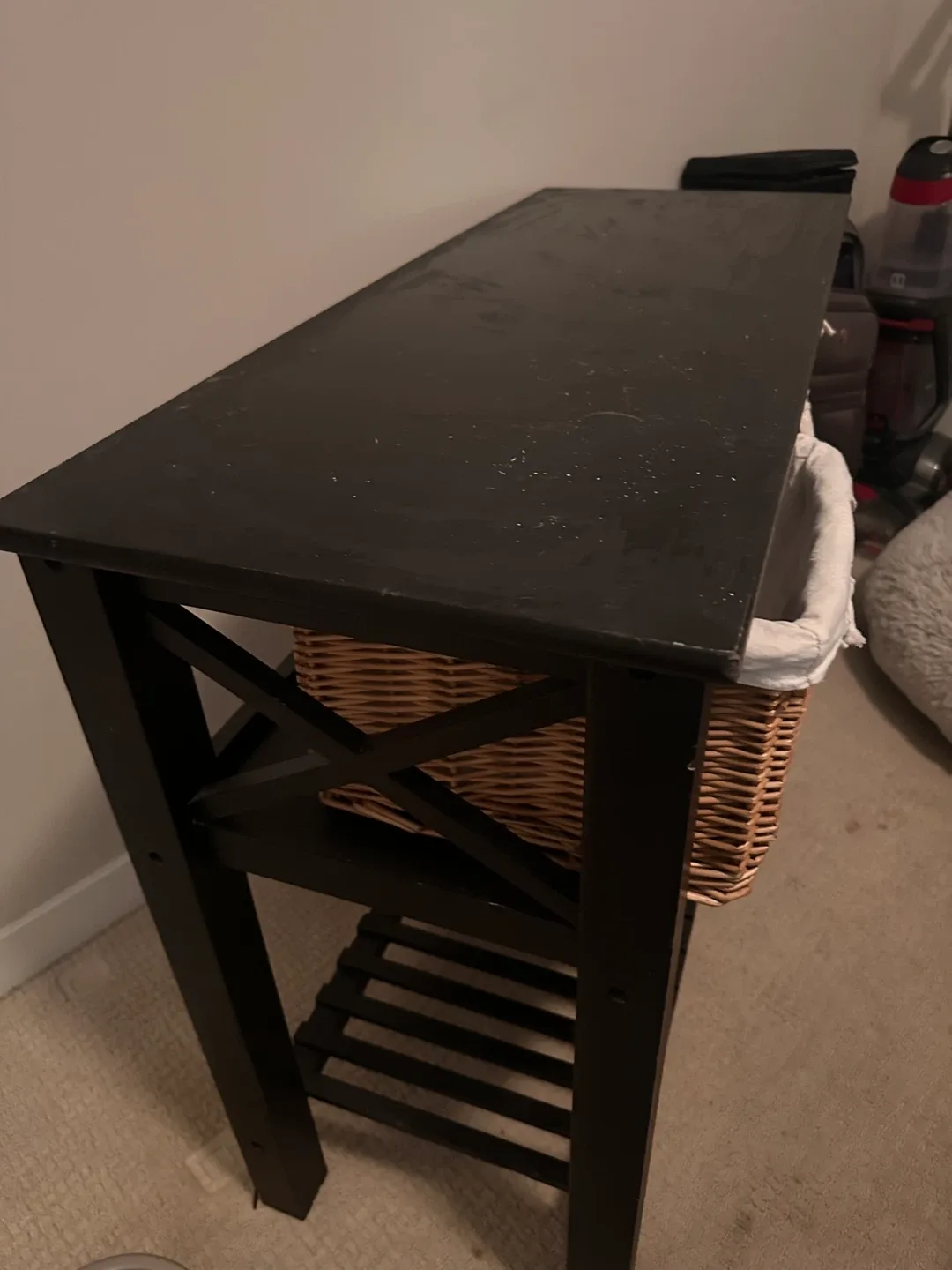 Black Shelf Unit with Wicker Baskets image indicator(5)