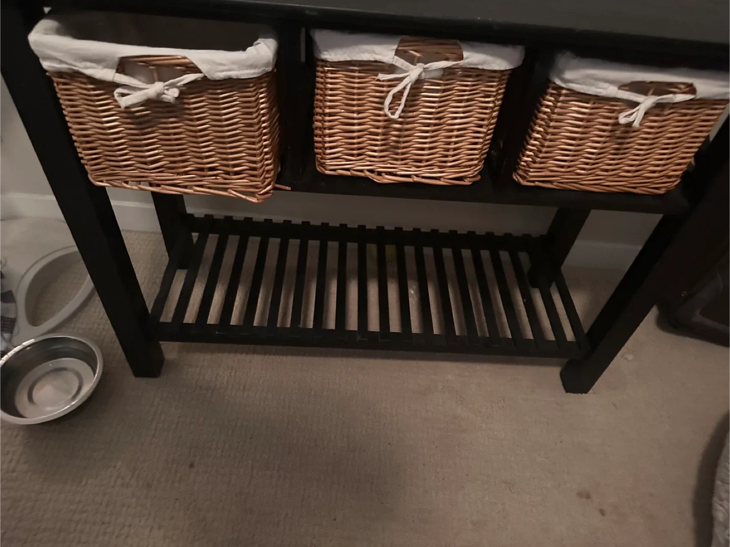 Black Shelf Unit with Wicker Baskets image indicator(3)