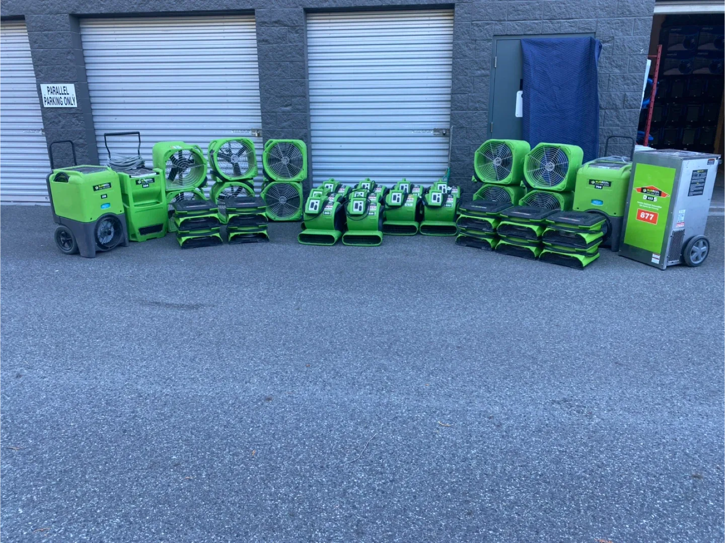 Restoration  equipment dehumidifiers and fans