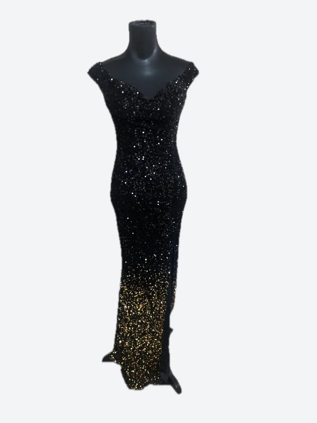 Black & Gold Sequin Evening Gown