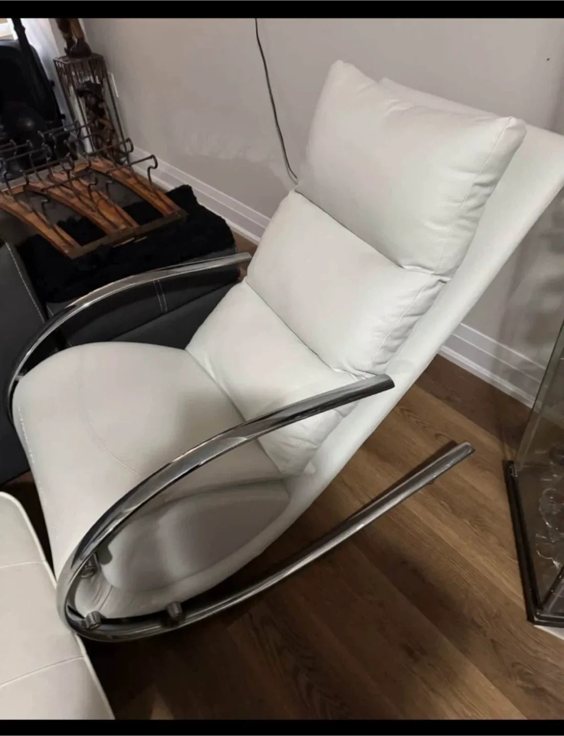White Leather Rocking Recliner Lounge Chair image indicator(2)