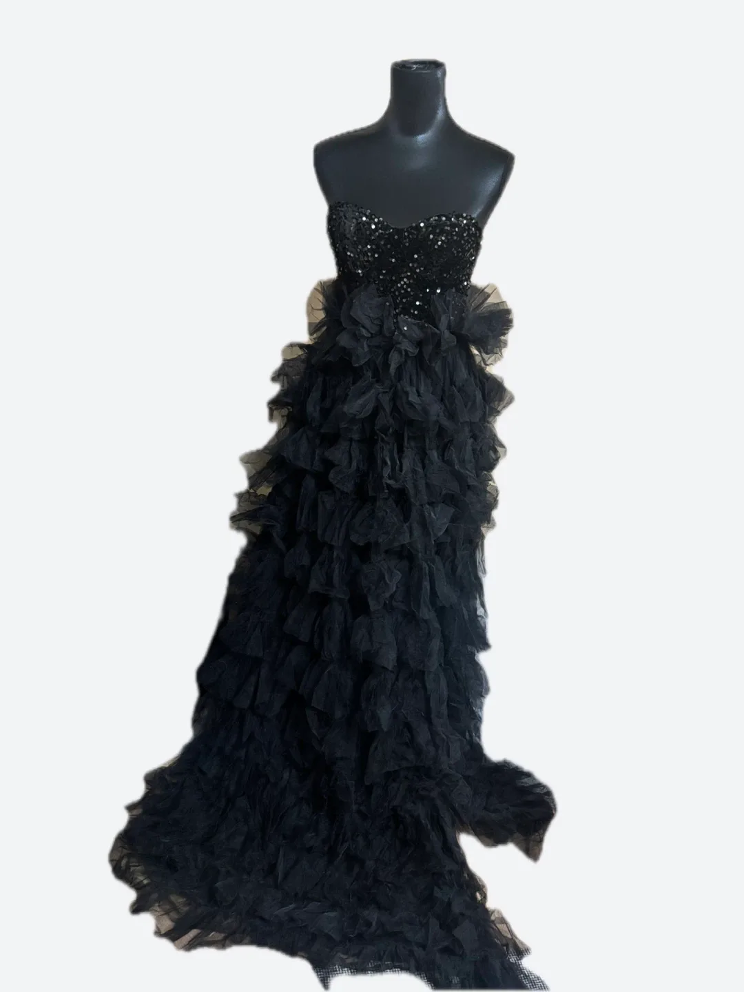 Black Sequin & Tulle Strapless Dress