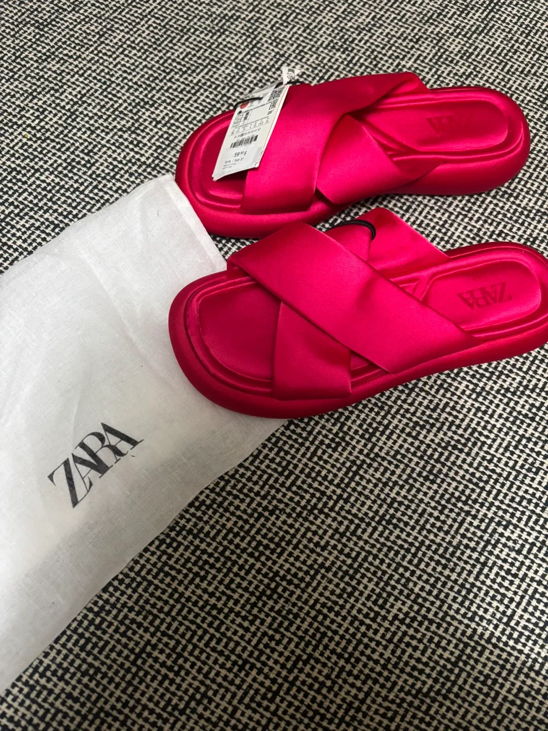 Zara Pink Satin Criss Cross Slides - Size 7