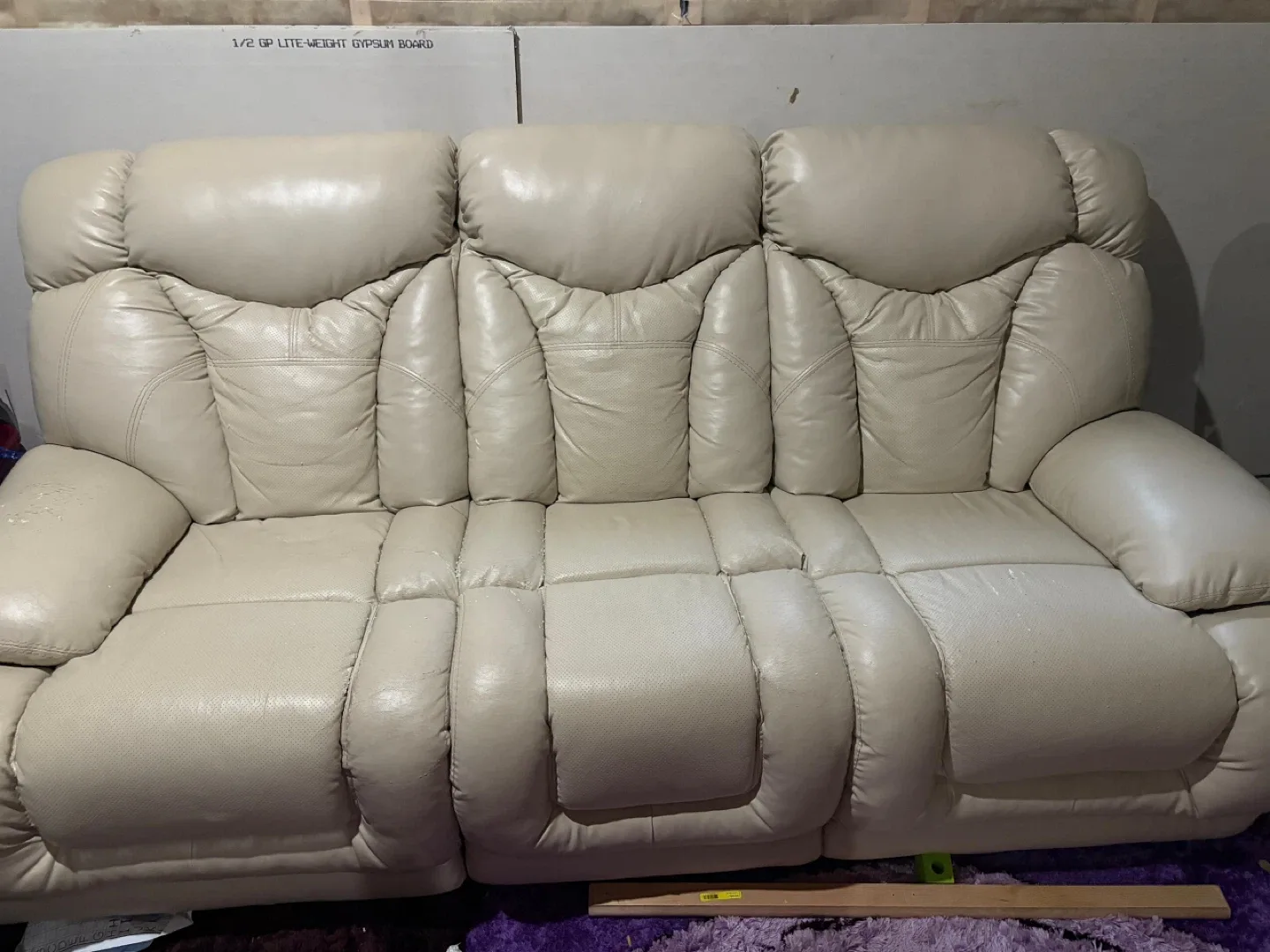 Beige Leather Reclining Sofa