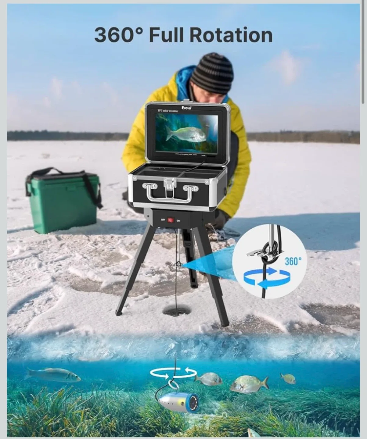 New Eyoyo Ice Fishing Camera Tripod Panner Positioner 360° image indicator(2)