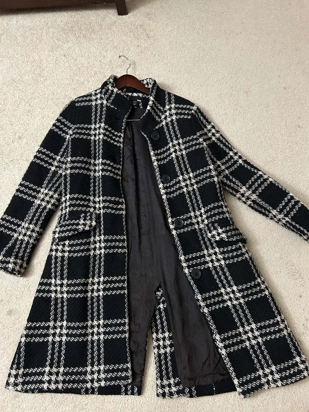 H&M Plaid Wool Blend Coat - Size US 10