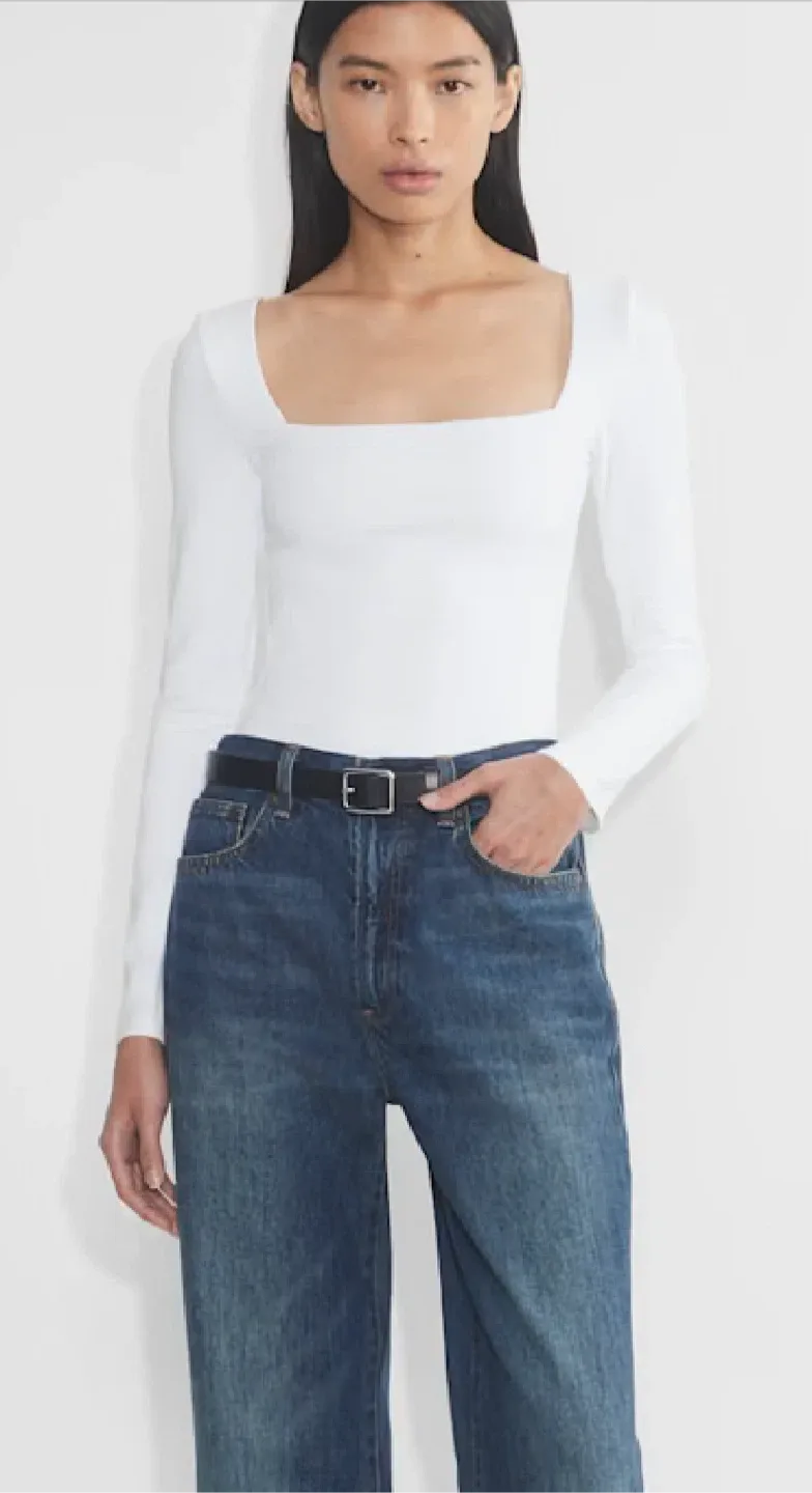Aritzia Babaton Contour Squareneck Longsleeve - White