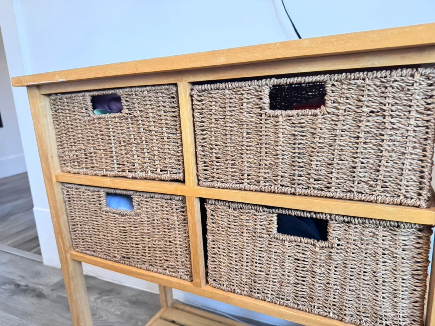 Wooden Side Table with Wicker Baskets image indicator(6)