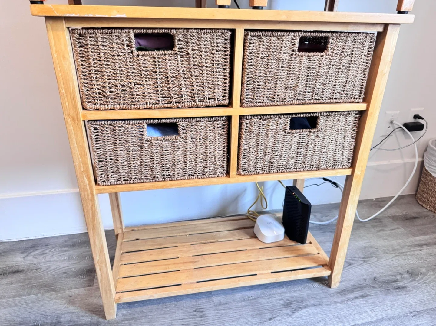 Wooden Side Table with Wicker Baskets image indicator(3)