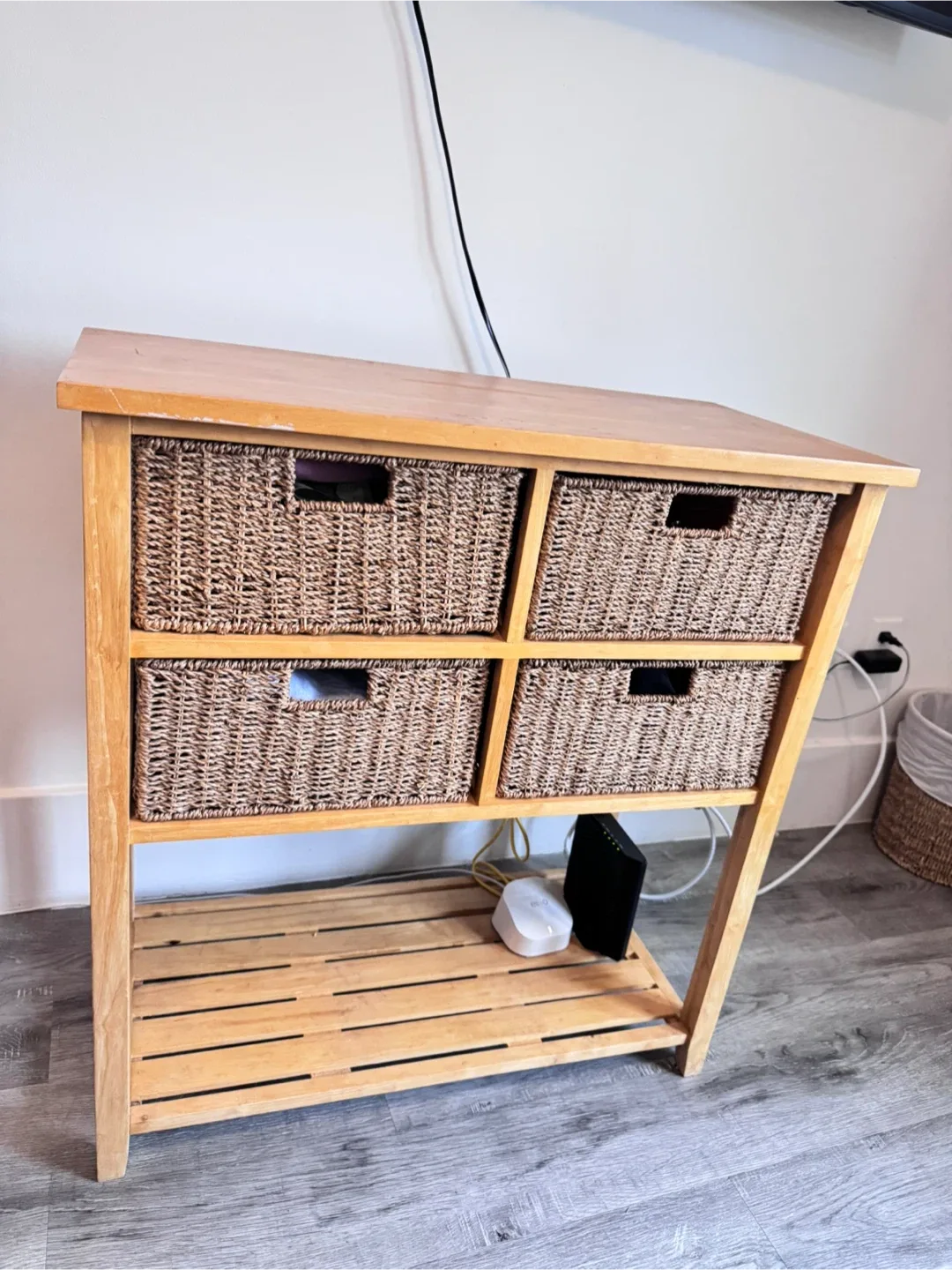 Wooden Side Table with Wicker Baskets image indicator(7)