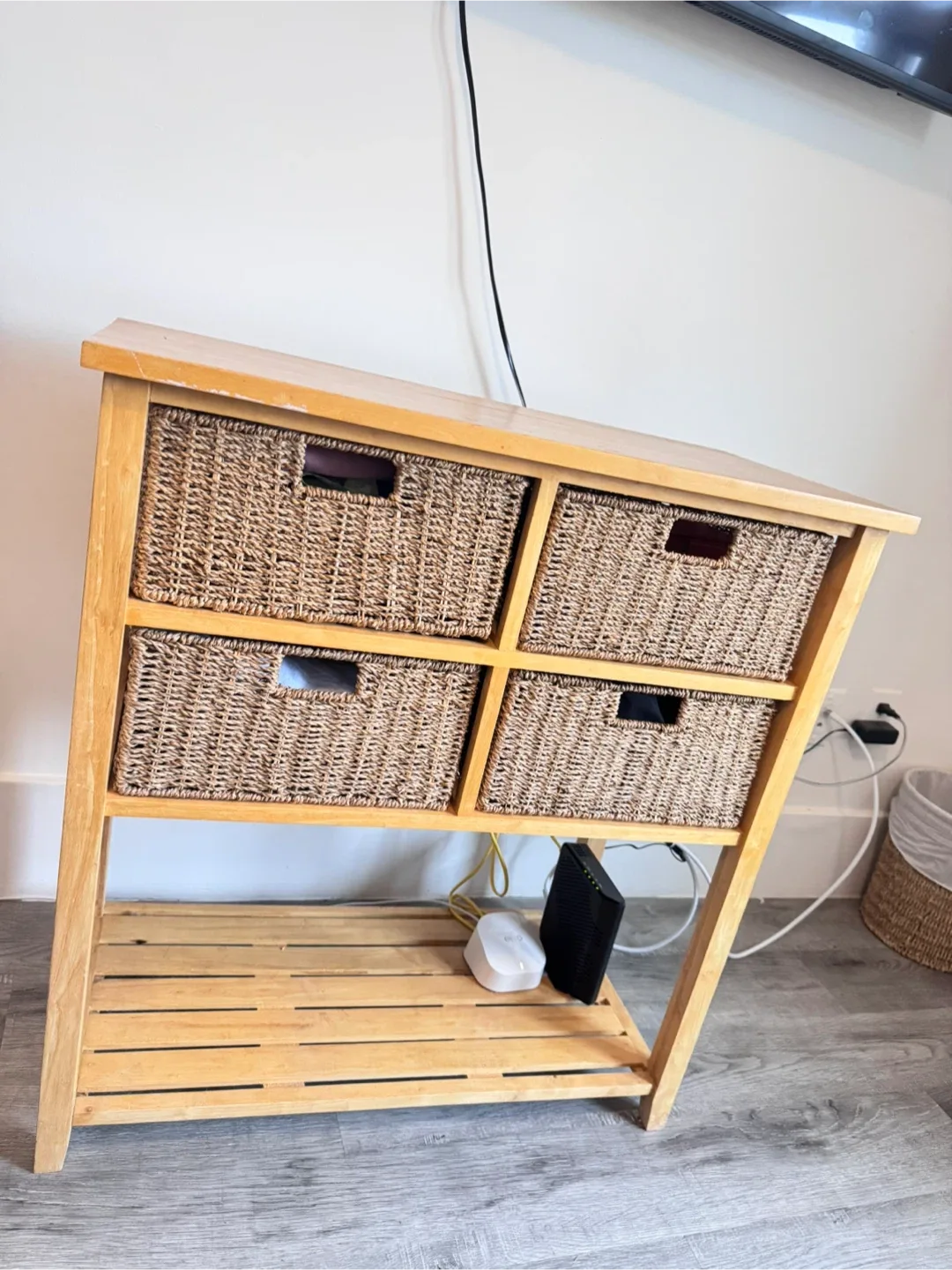 Wooden Side Table with Wicker Baskets image indicator(10)